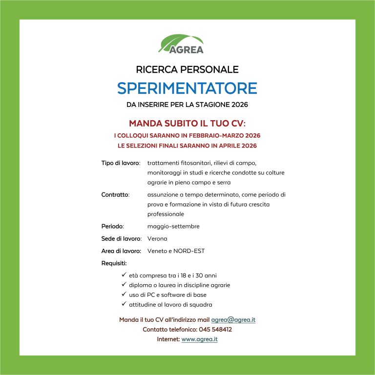 Ricerca personale come SPERIMENTATORE per la stagione 2026